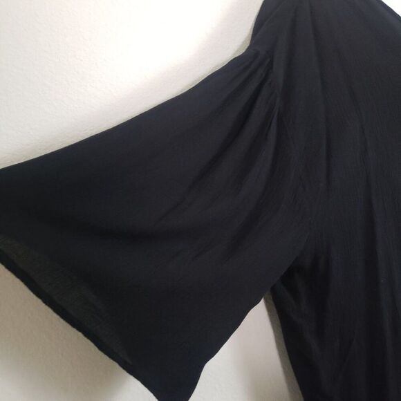 Boutique + Kimono Top 1X Black Floral Embroidered Boho Flowy Beachy Lightweight - Picture 4 of 10